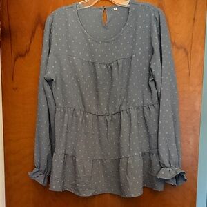 Long Sleeve Blue Tiered Peasant Top